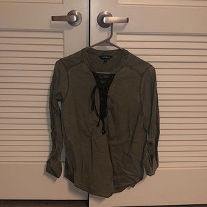 Army Green Lace Up Blouse